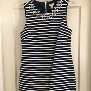 J. Crew Factory blue and white striped dress with embellished neckline